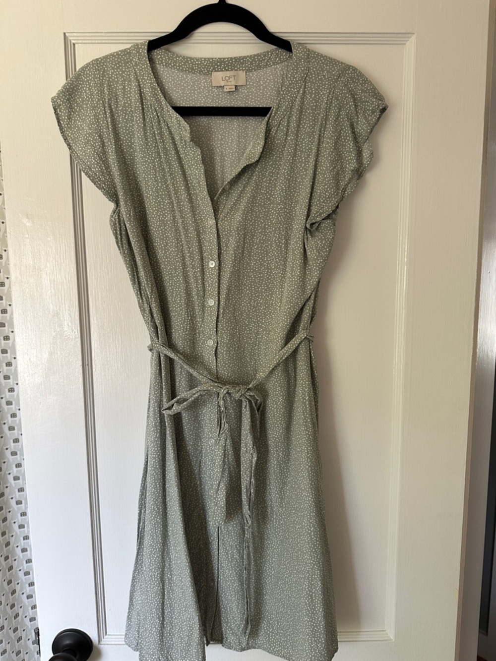 Loft green and white polka-dot spring dress, size 8